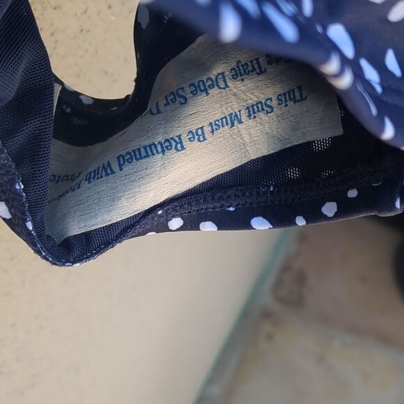 Kona Sol 1 Piece Swim 17 Dot Ruffle Shoulder One Piece Slim Swimsuit Navy Blue - Picture 9 of 14